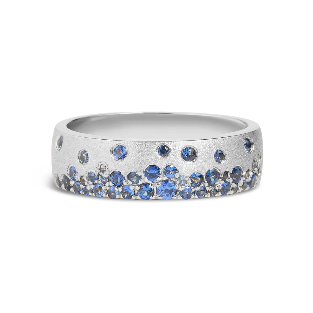 14k White Gold Blue Sapphire Confetti Ring
