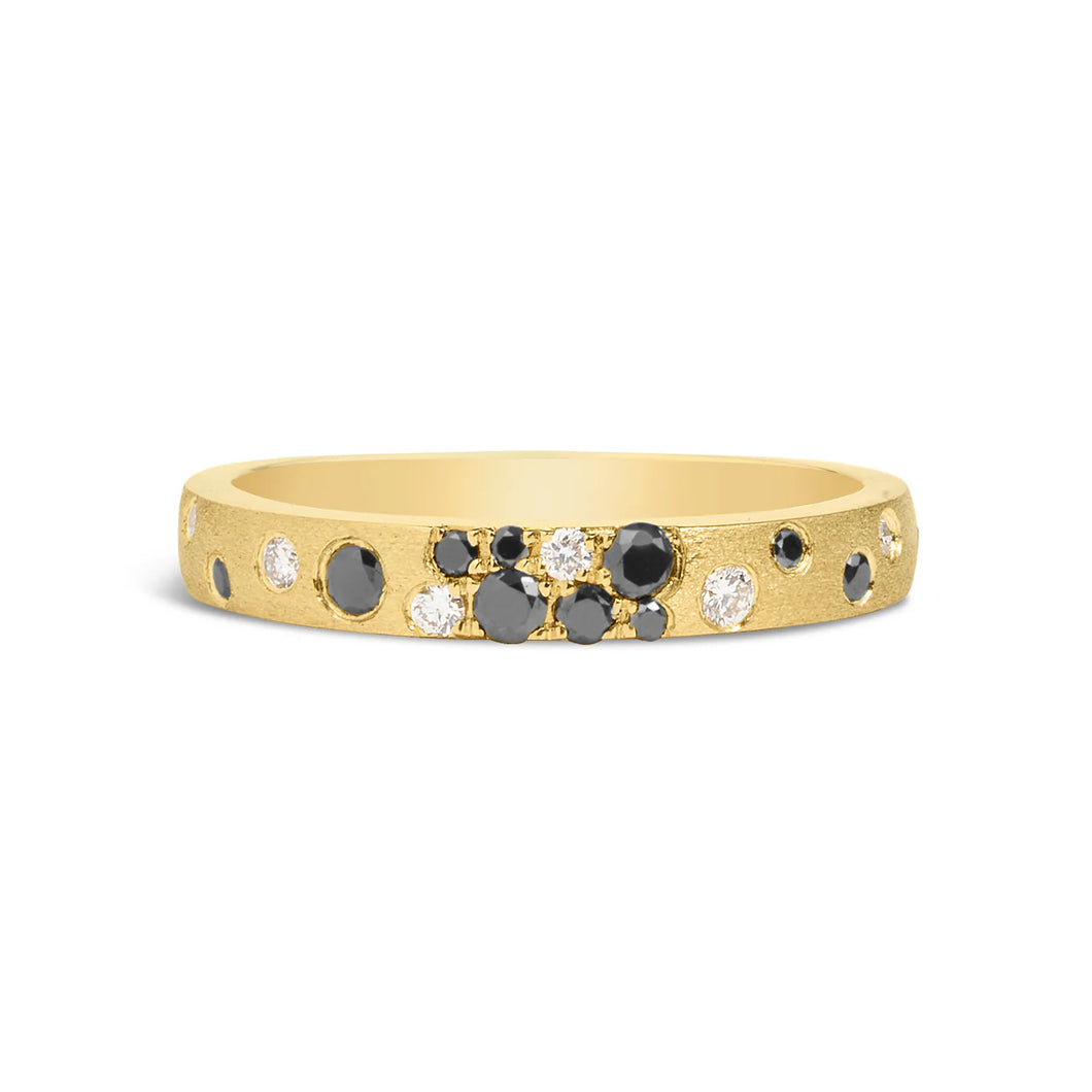 14k Yellow Gold White and Black Diamond Confetti Ring