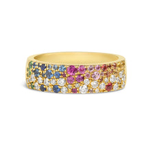 Load image into Gallery viewer, 14k Yellow Gold Diamond Rainbow Sapphire Confetti Ring
