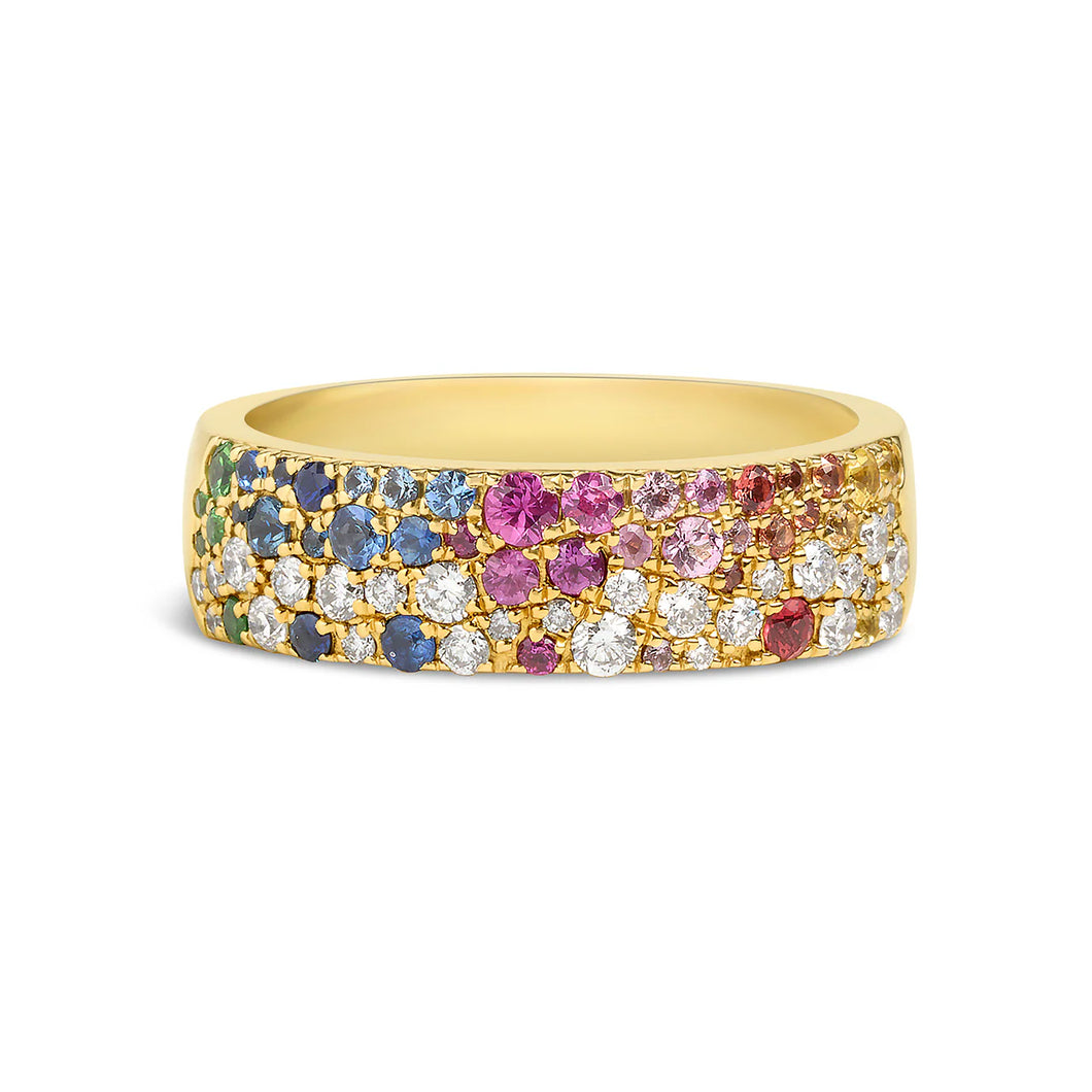 14k Yellow Gold Diamond Rainbow Sapphire Confetti Ring