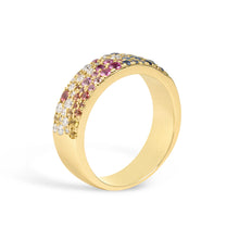 Load image into Gallery viewer, 14k Yellow Gold Diamond Rainbow Sapphire Confetti Ring
