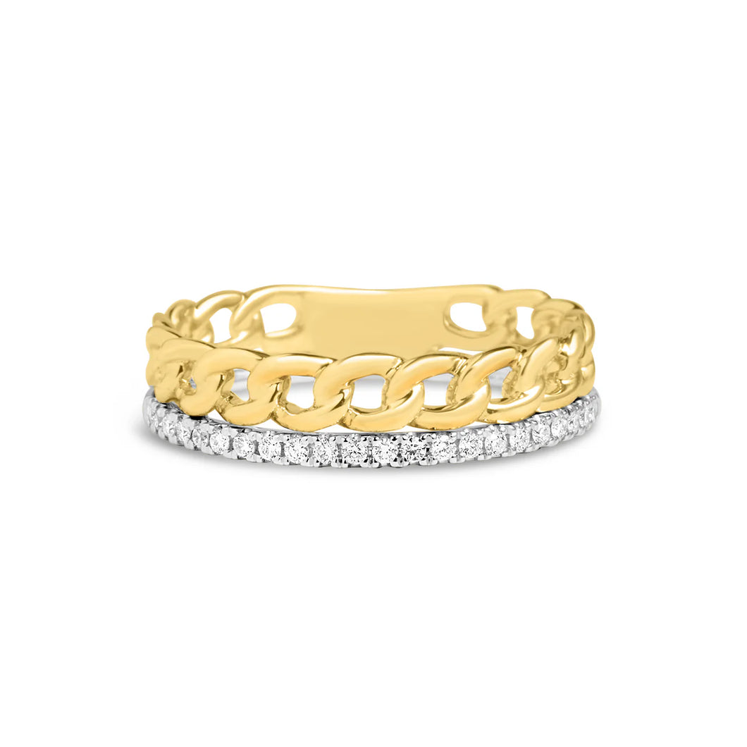 14k Yellow and White Gold Diamond Link Ring