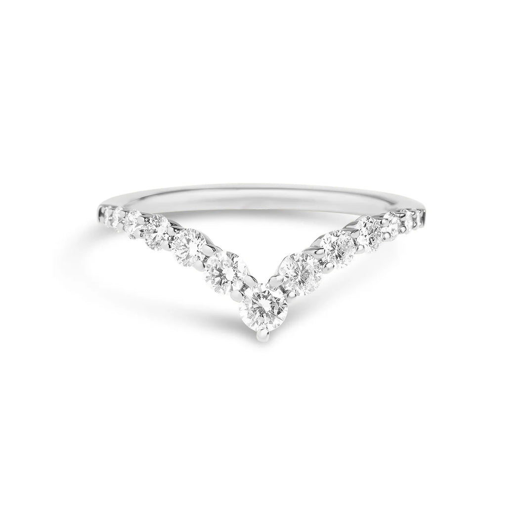 14k White Gold Diamond V Ring