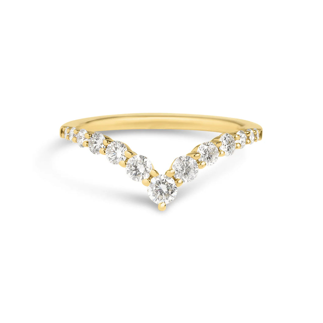 14k Yellow Gold Diamond V Ring