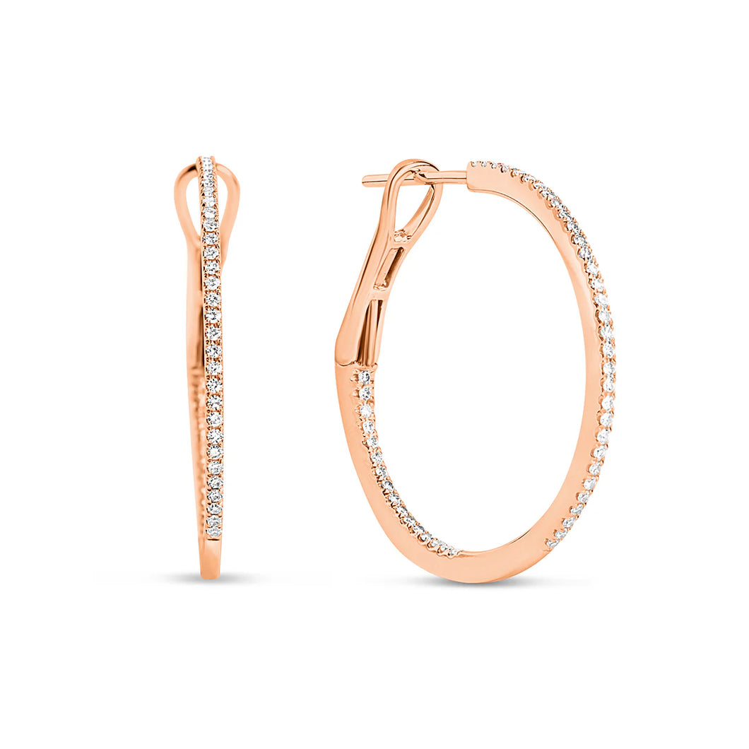 14k Rose Gold Thin Diamond Hoop Earrings