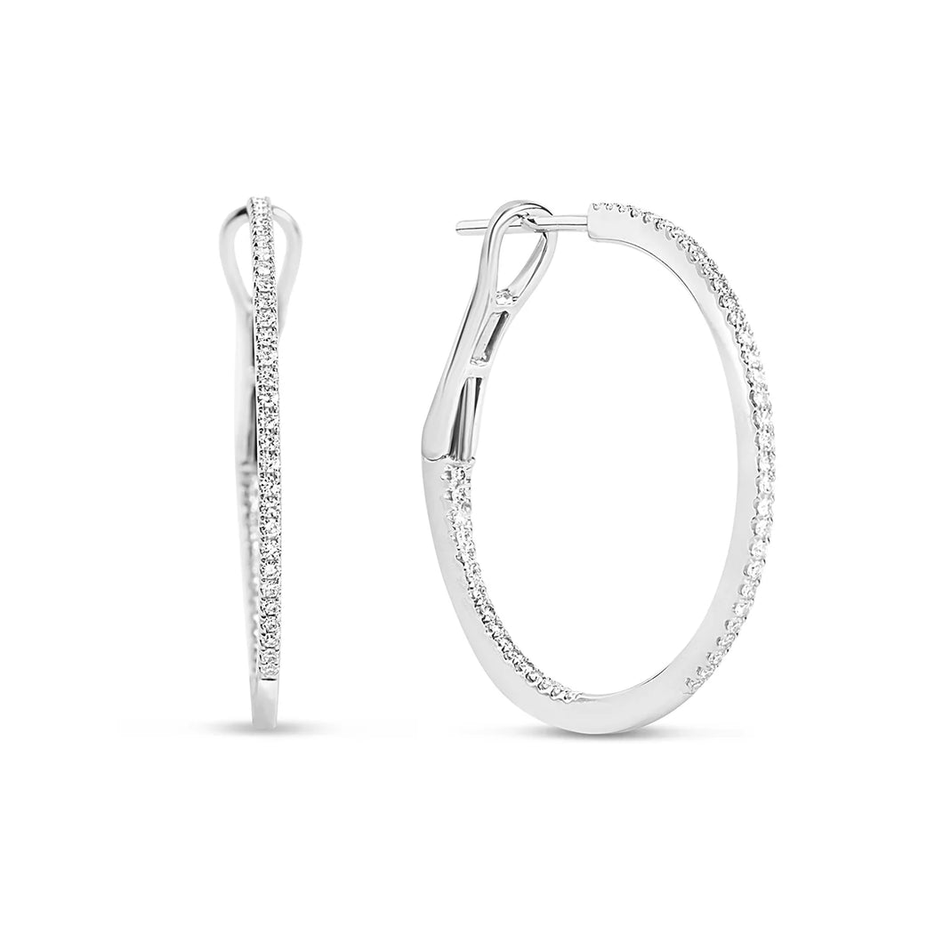 14k White Gold Diamond Hoop Earrings