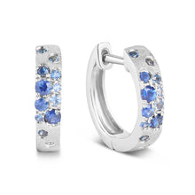 Load image into Gallery viewer, 14k White Gold Sapphire Confetti Hoop Earrings
