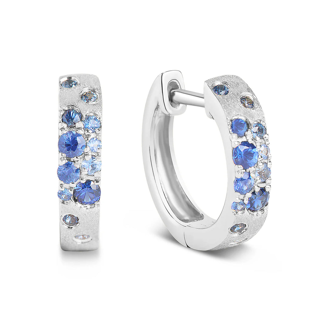 14k White Gold Sapphire Confetti Hoop Earrings