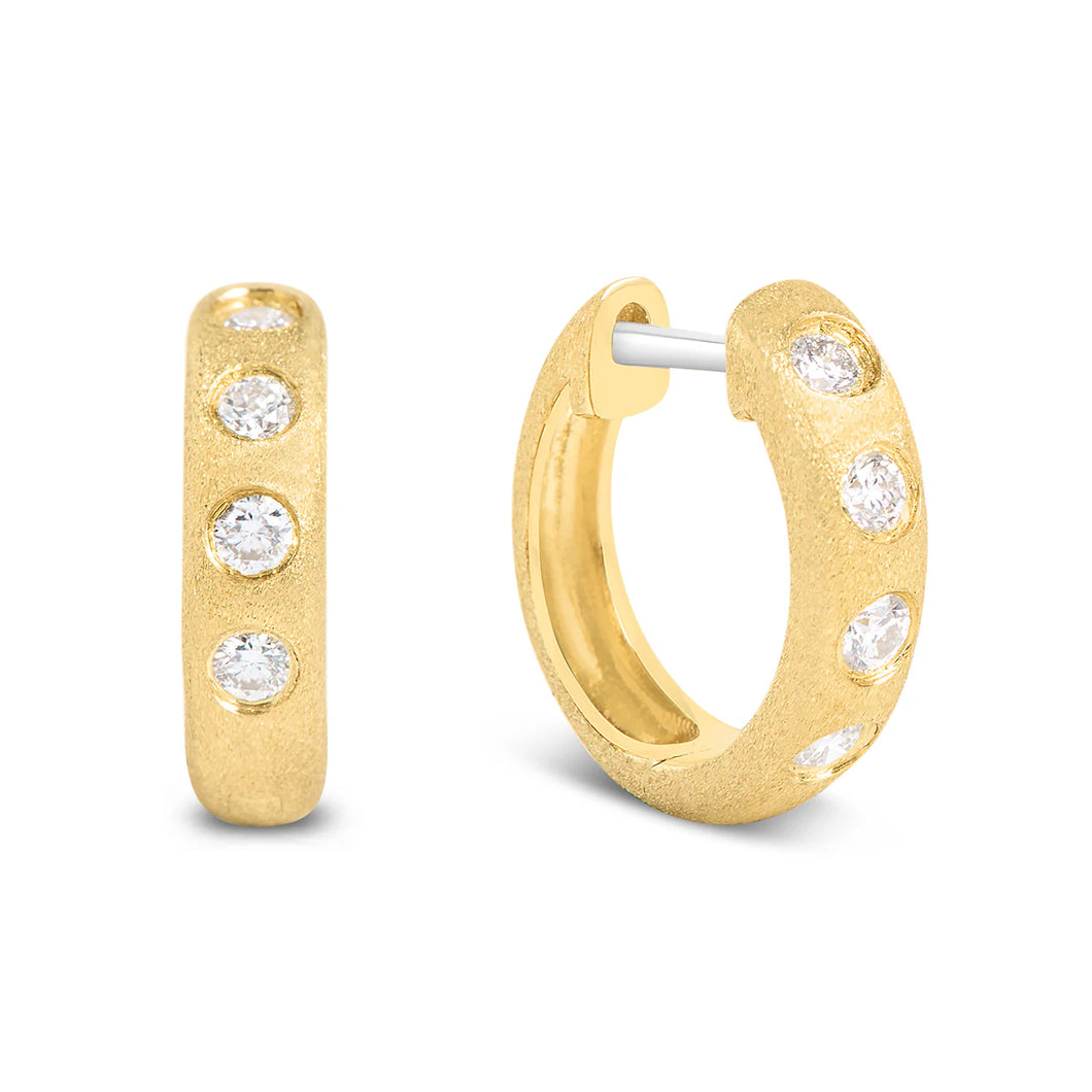 14k Yellow Gold Diamond Huggy Earrings