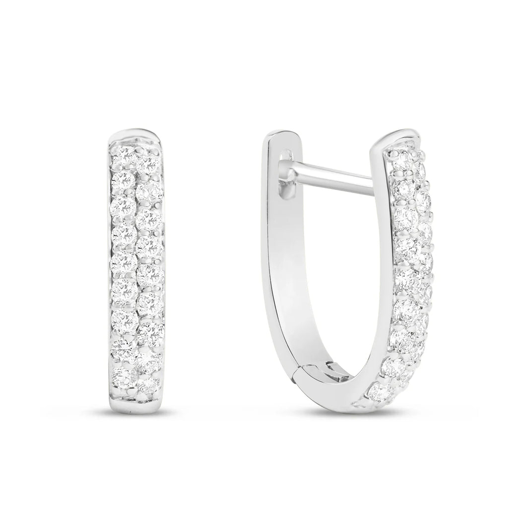 14k White Gold Double Row Diamond Hoop Earrings
