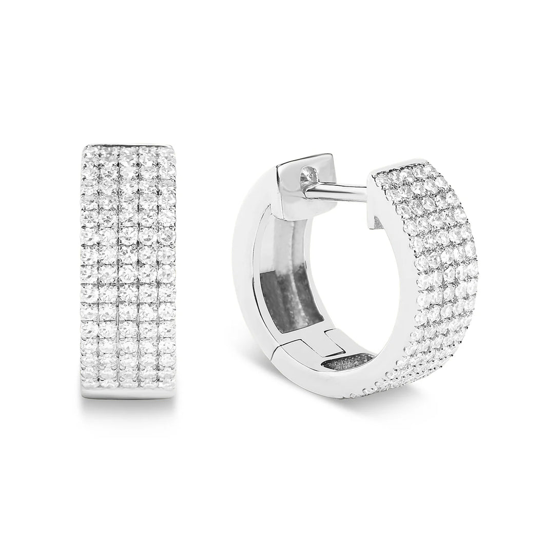 14k White Gold Pave Five Row Huggy Earrings