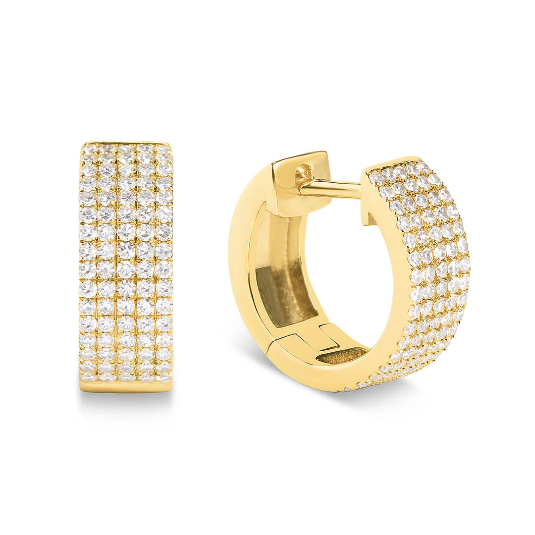 14k Yellow Gold Diamond Pave Five Row Huggy Earrings