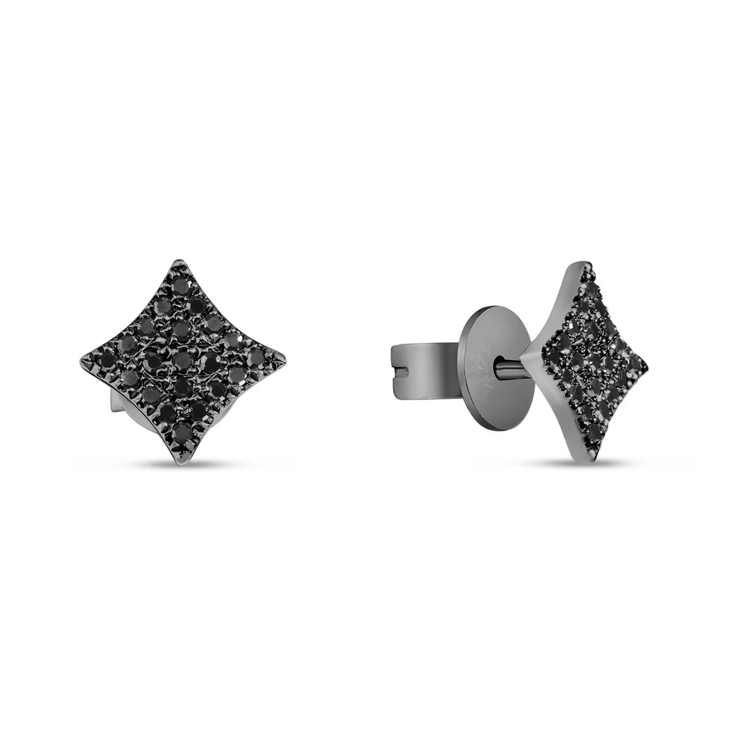 14k Black Gold Black Diamond Cluster Stud Earrings