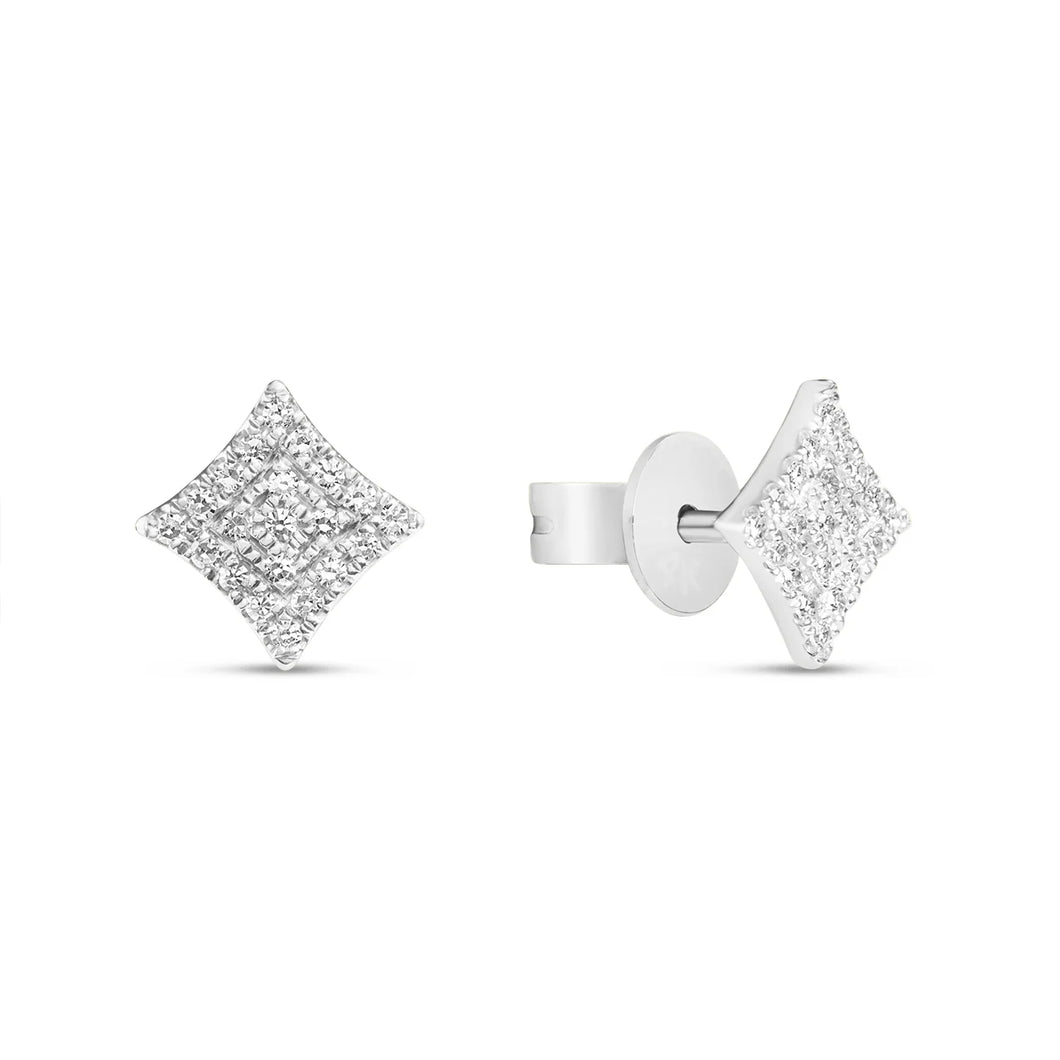 14k White Gold Square Diamond Cluster Stud Earrings