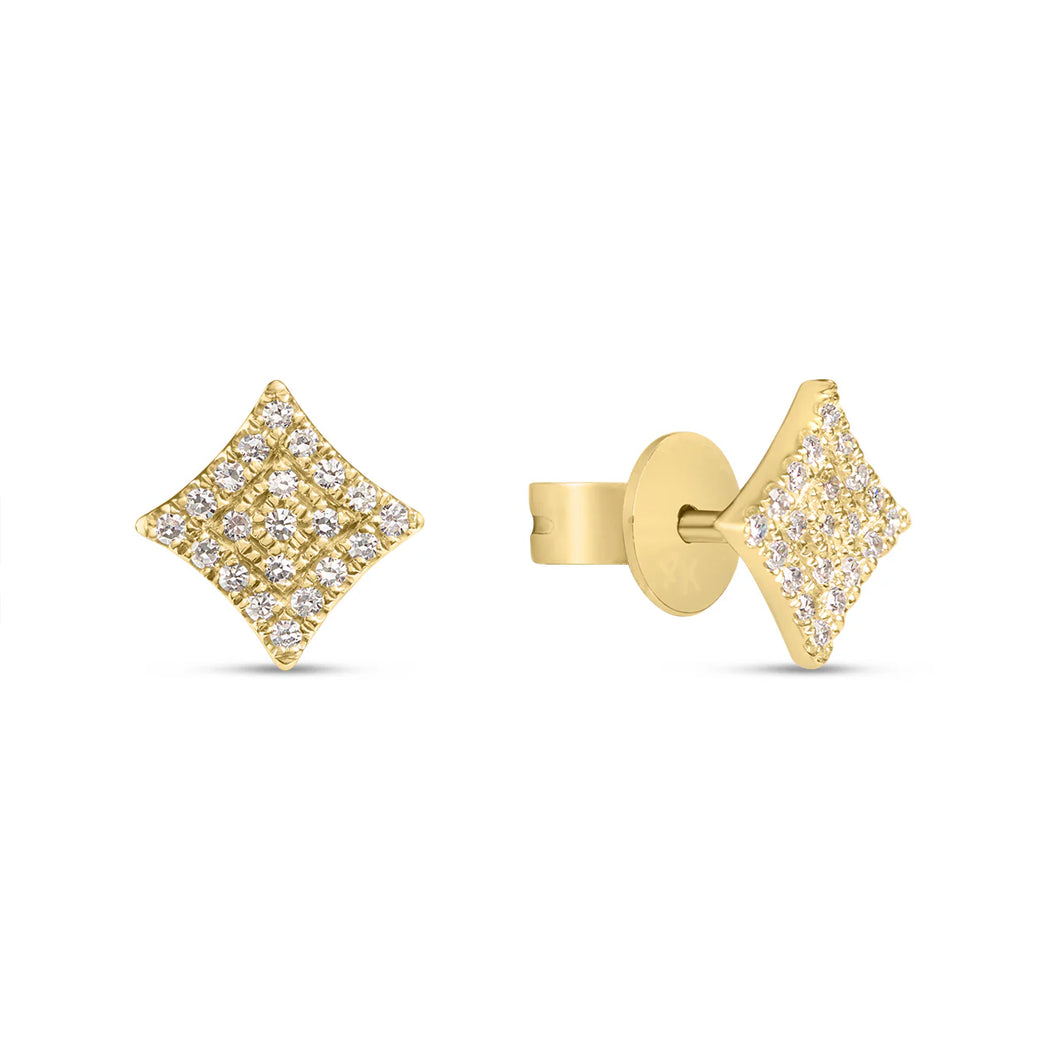 14k Yellow Gold Square Diamond Cluster Stud Earrings