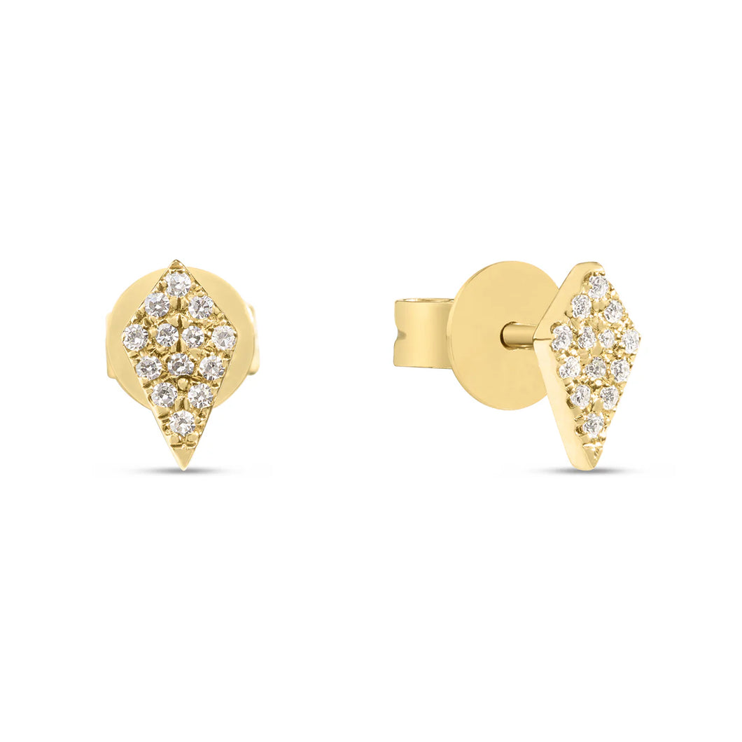 14k Yellow Gold Diamond Kite Shaped Stud Earrings