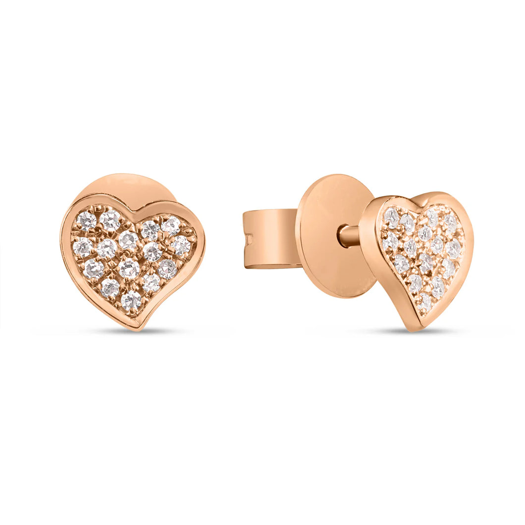 14k Rose Gold Diamond Heart Stud Earrings
