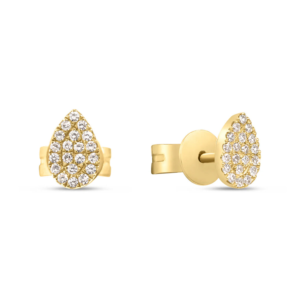 14k Yellow Gold Diamond Pear Stud Earrings