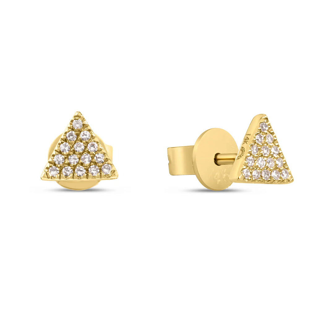 14k Yellow Gold Diamond Triangle Stud Earrings