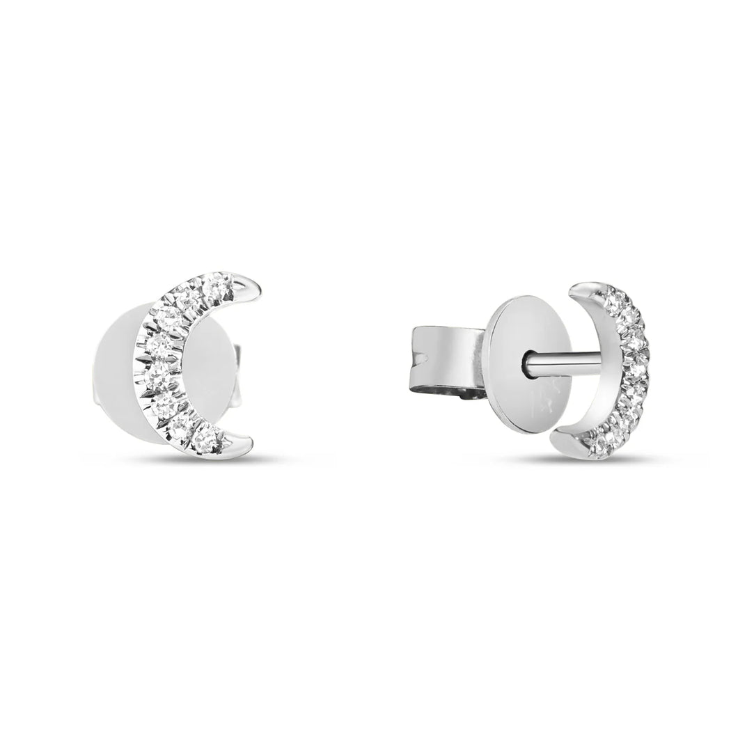 14k White Gold Diamond Moon Stud Earrings