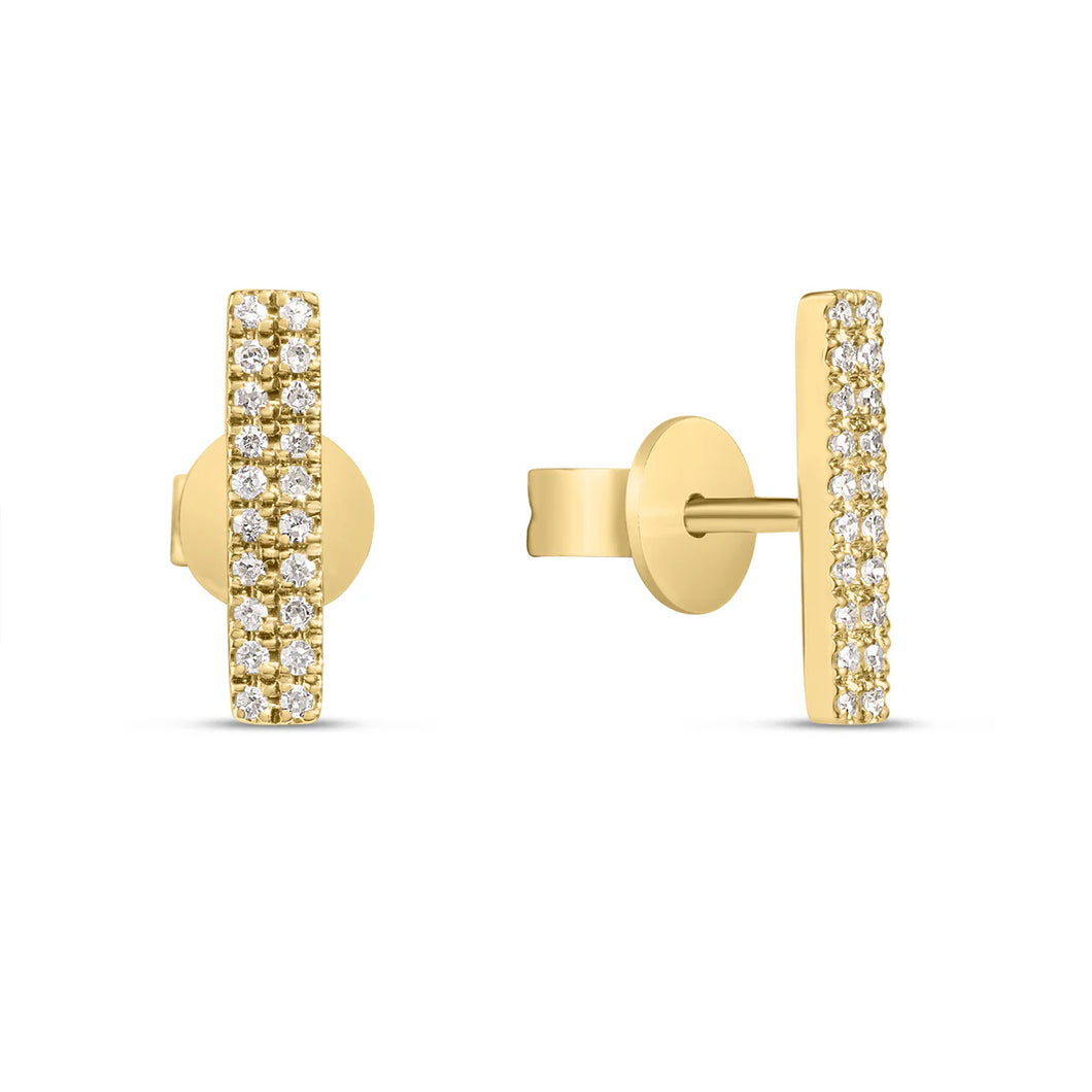 14k Yellow Gold Diamond Bar Stud Earrings