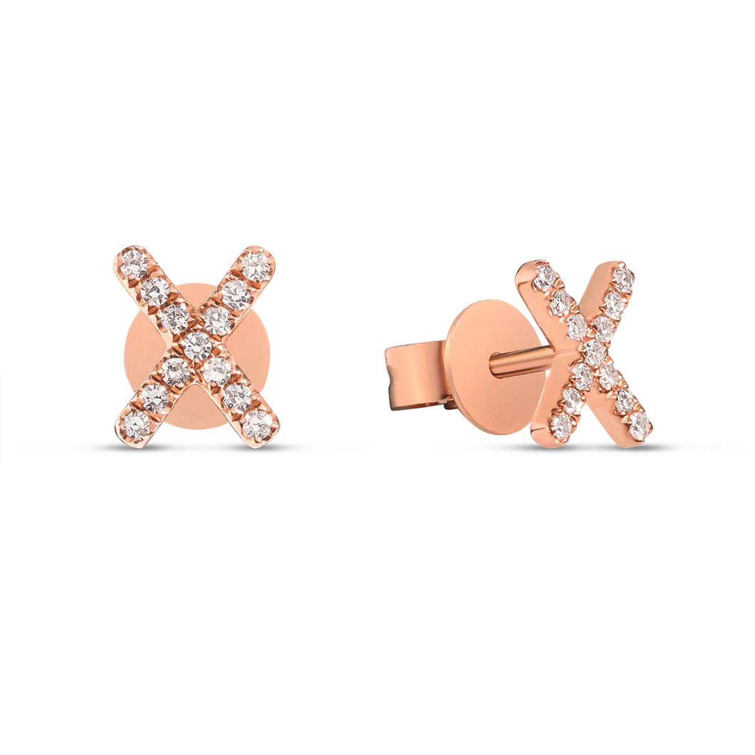 14k Rose Gold Diamond X Stud Earrings