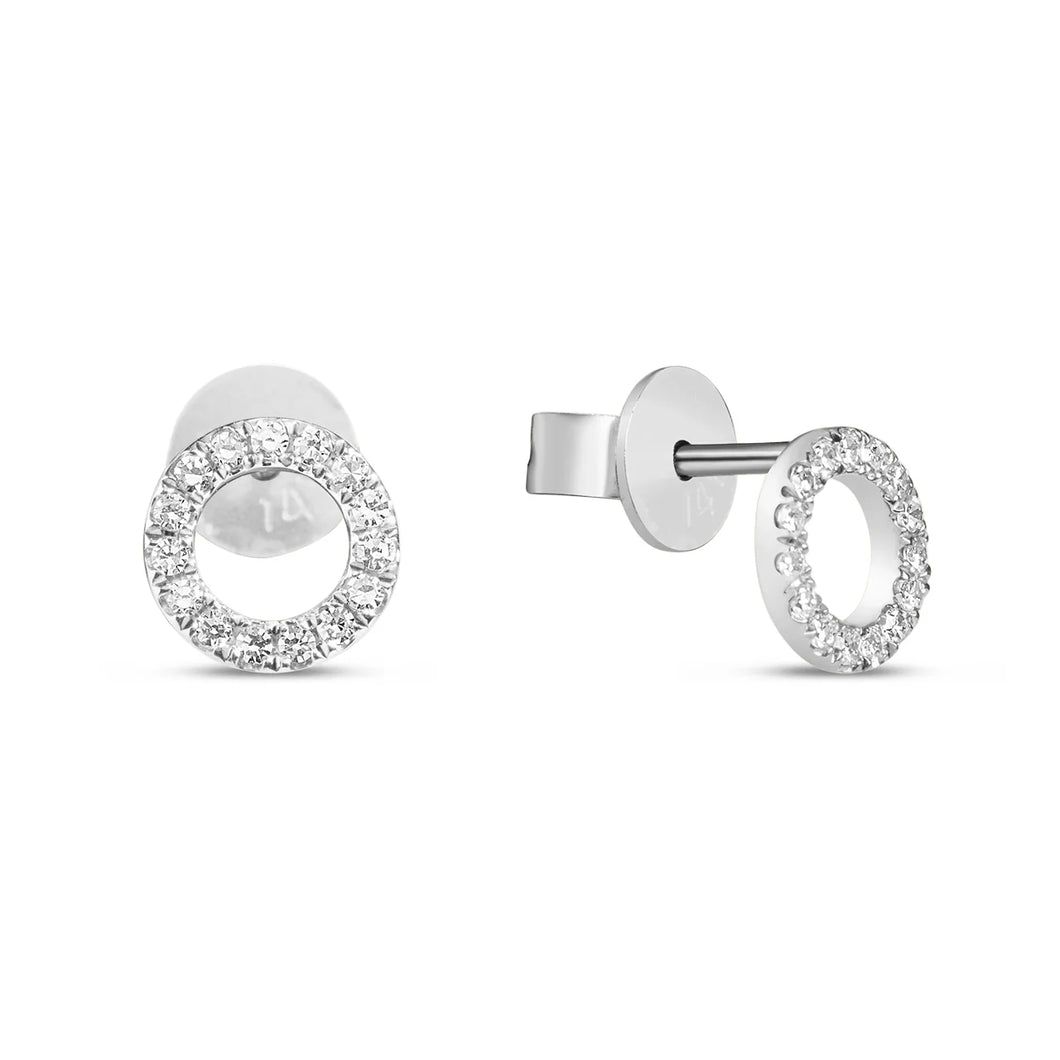 14k White Gold Diamond Open Circle Stud Earrings