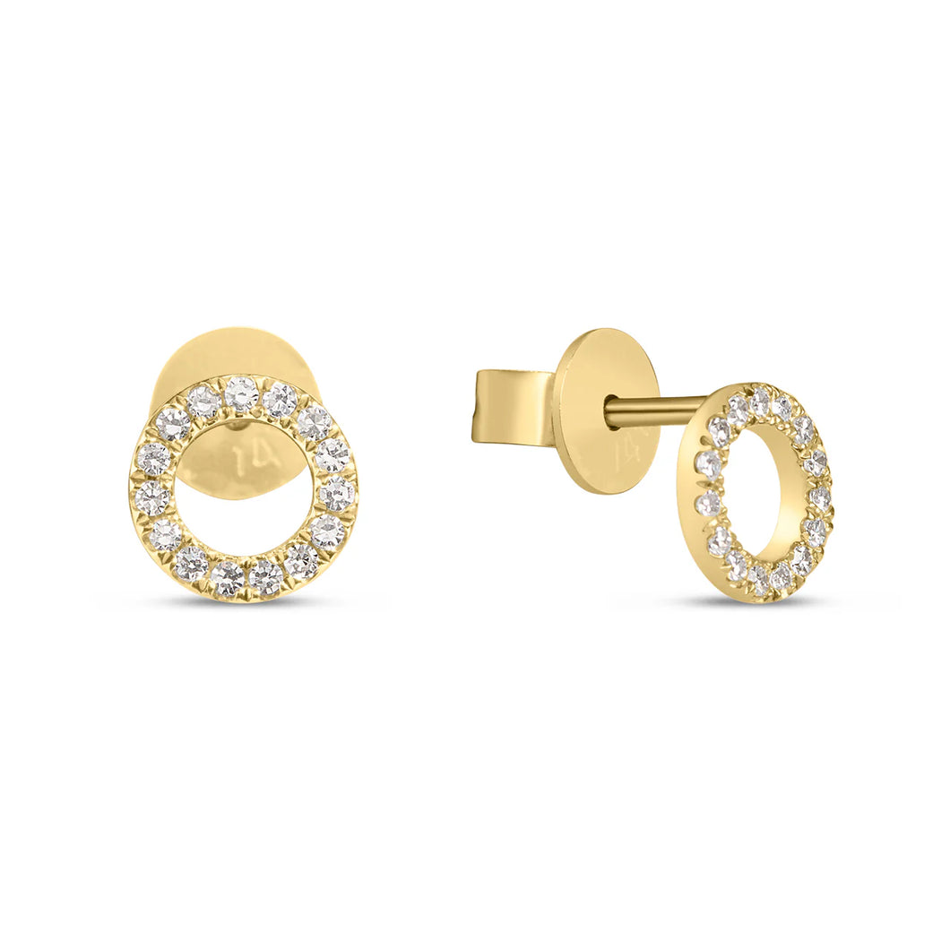 14k Yellow Gold Diamond Circle Stud Earrings