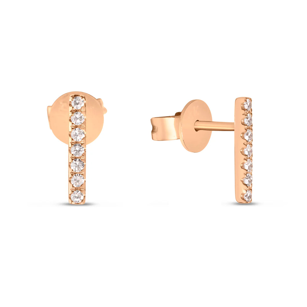 14k Rose Gold Diamond Bar Stud Earrings