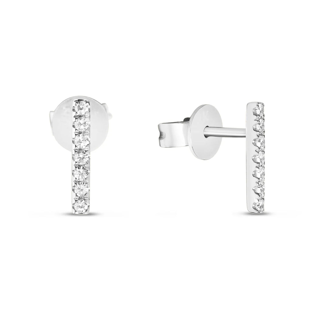 14k White Gold Diamond Bar Earrings
