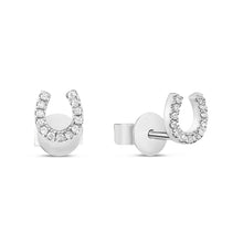 Load image into Gallery viewer, 14k White Gold Diamond Horseshoe Stud Earrings

