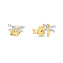 Load image into Gallery viewer, 14k Yellow Gold Diamond Dragonfly Stud Earrings
