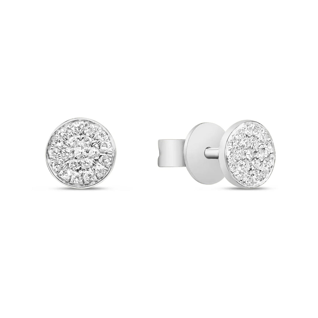 14k White Gold Diamond Disc Stud Earrings