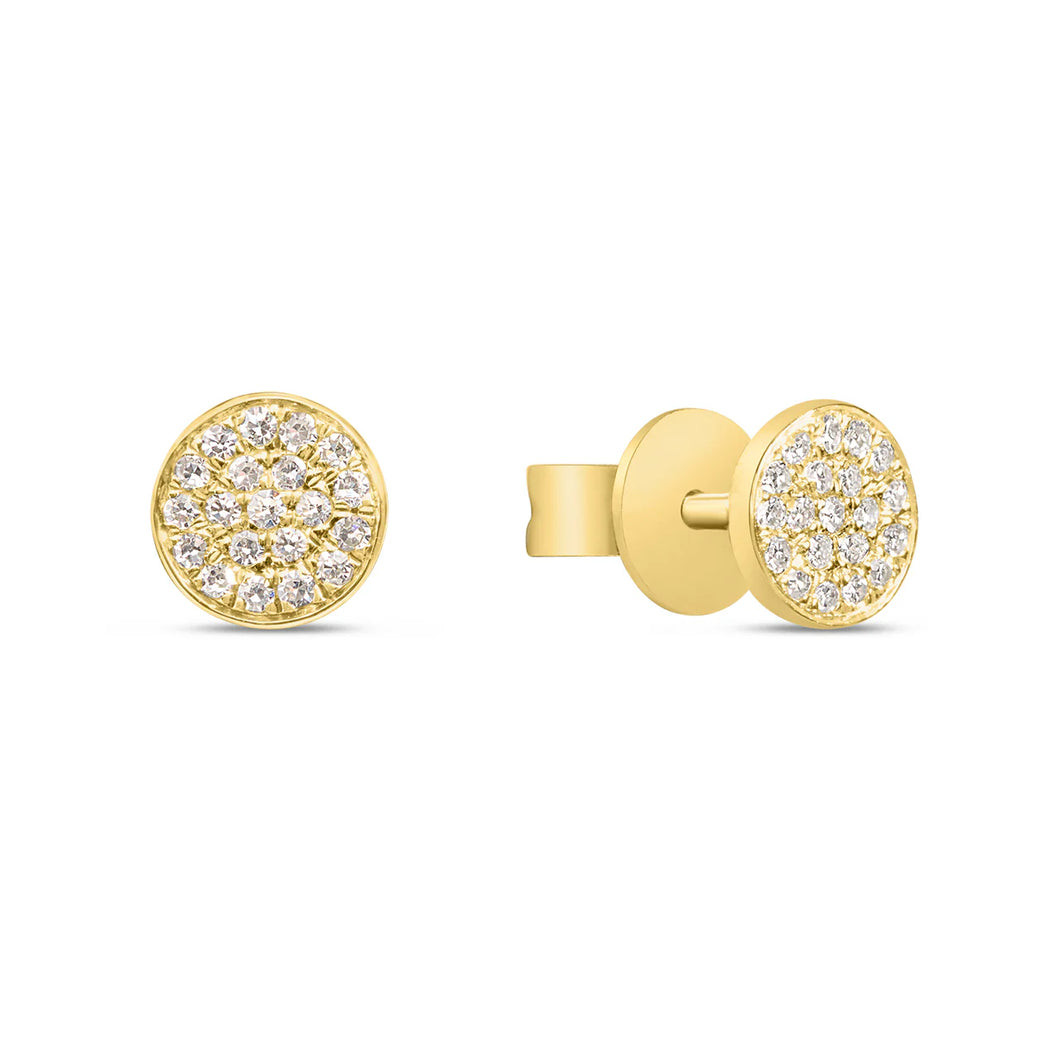 14k Yellow Gold Diamond Disc Stud Earrings