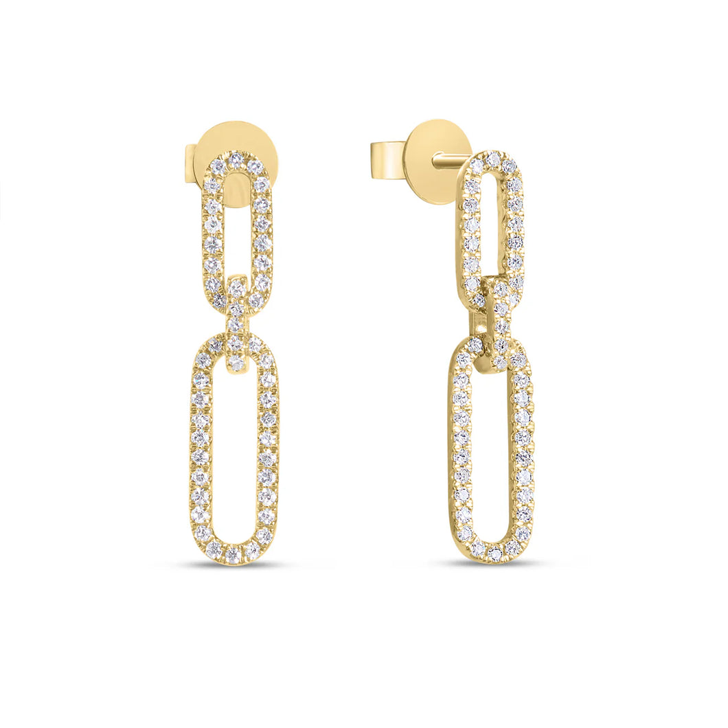 14k Yellow Gold Diamond Paperclip Dangle Earrings