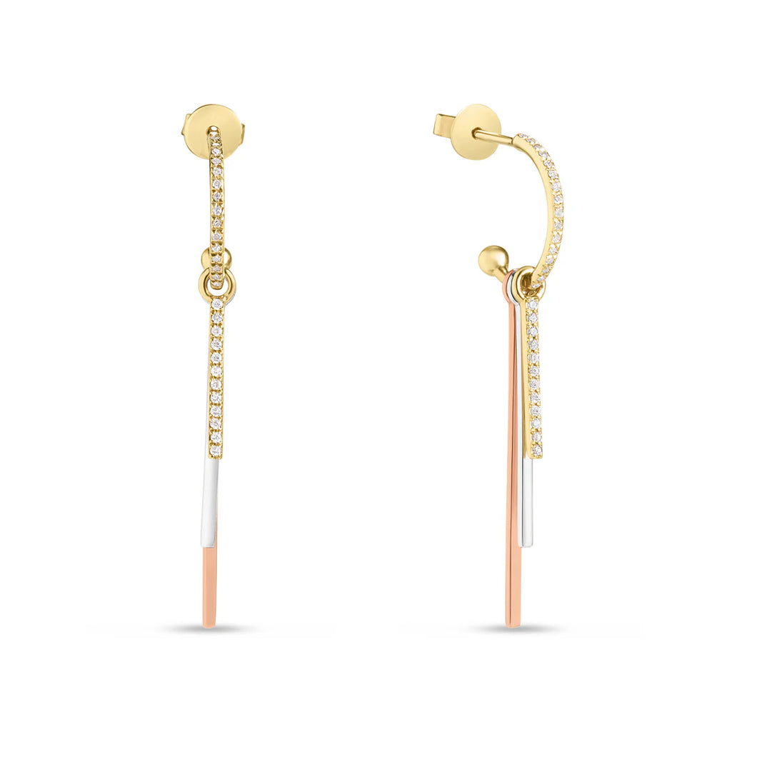 14k Tri-Color Gold Three Bar Layered Earrings