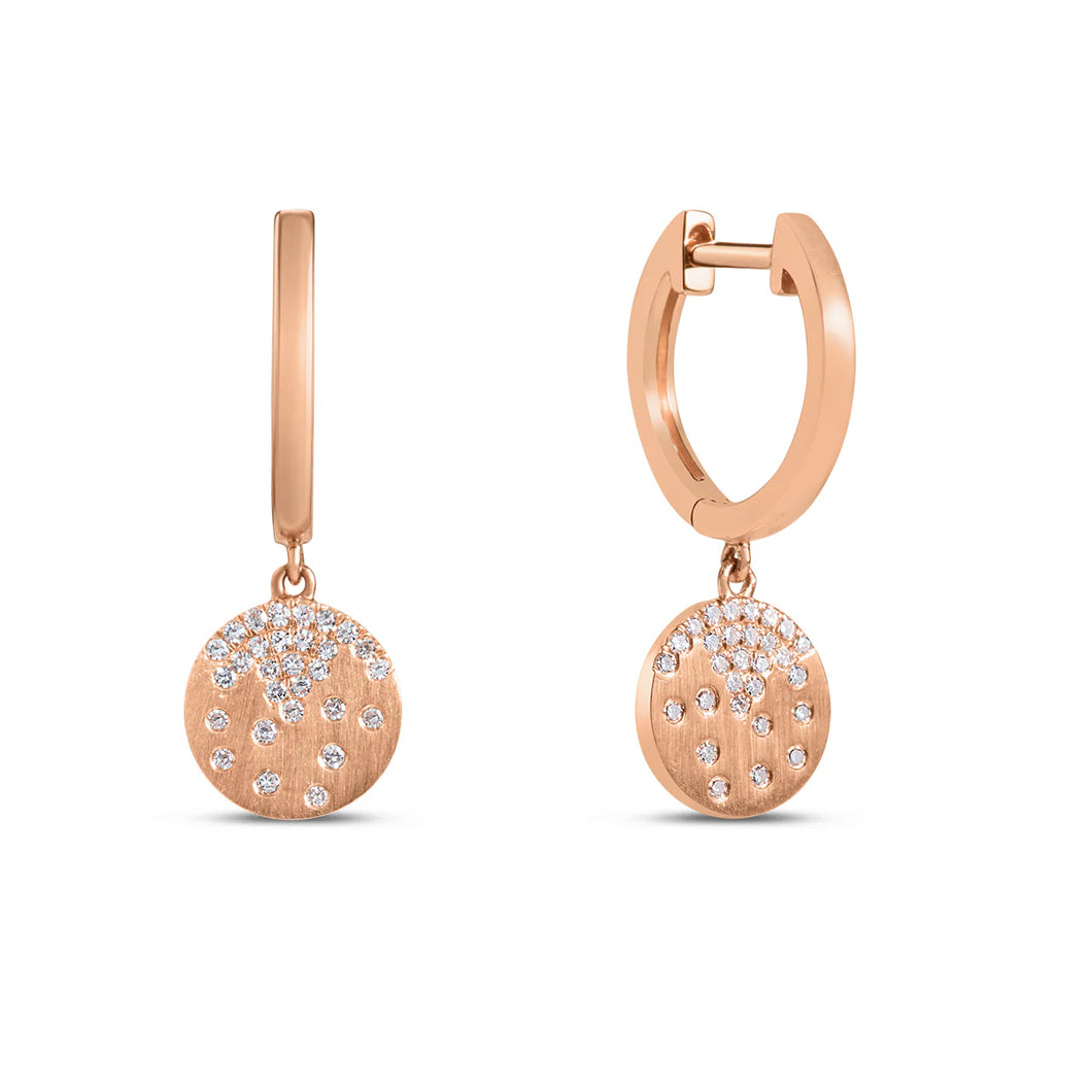 14k Rose Gold Diamond Disc Dangle Earrings