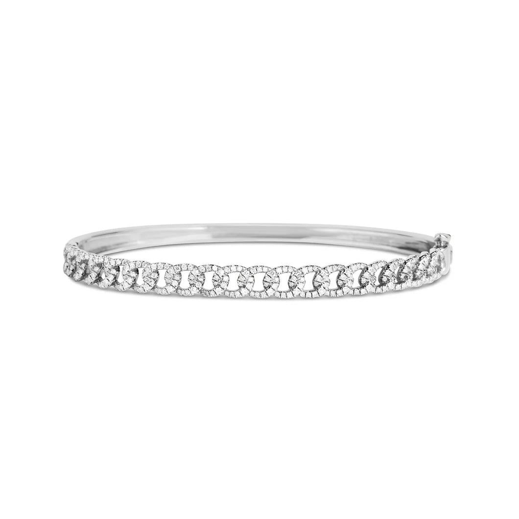14k White Gold Diamond Link Bangle