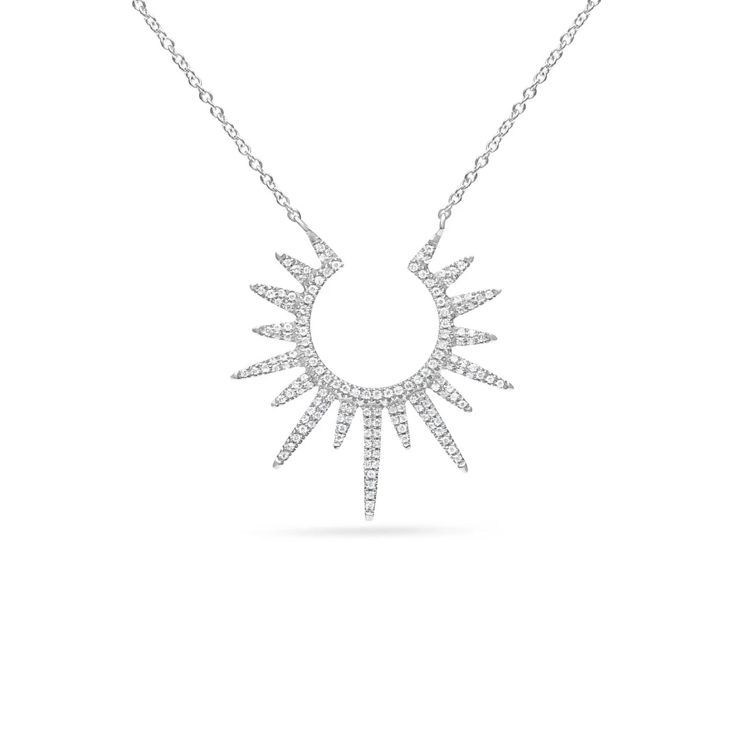 14k White Gold Diamond Sunburst Necklace