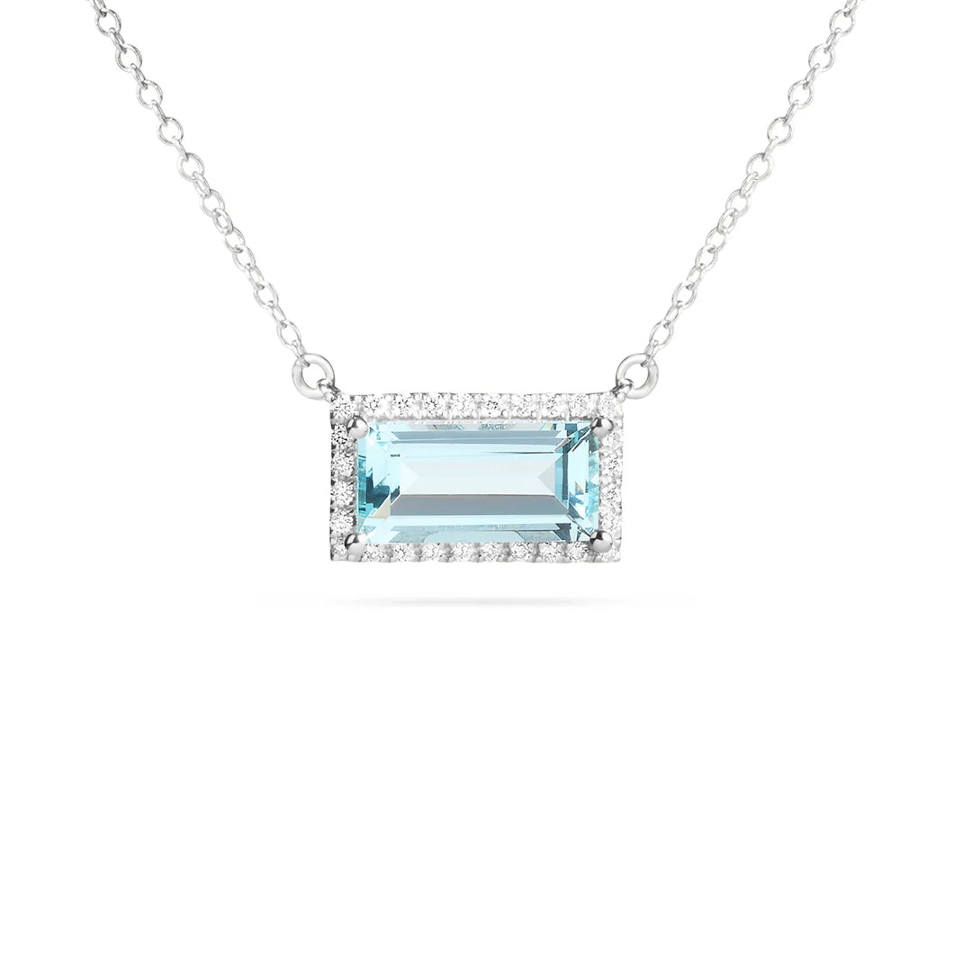 14k White Gold Aquamarine and Diamond Necklace