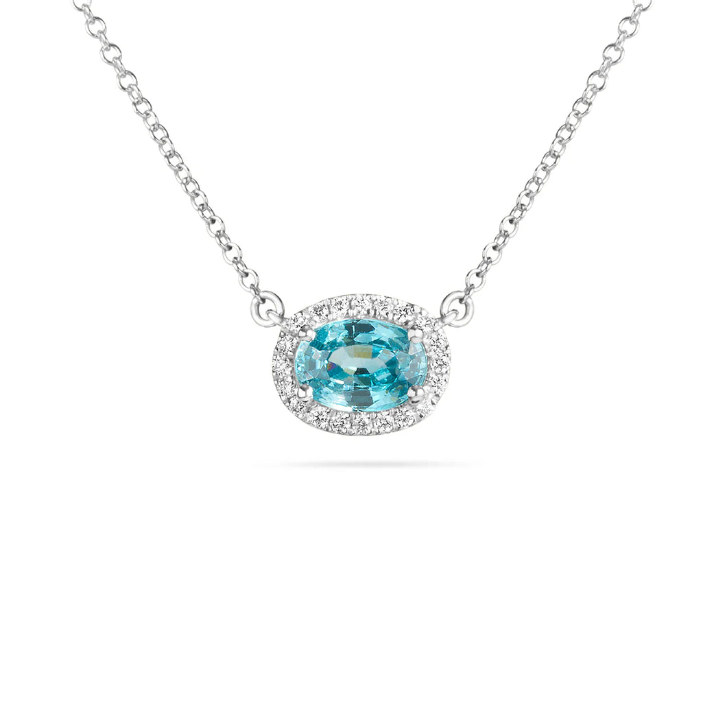 14k White Gold Blue Zircon and Diamond Necklace