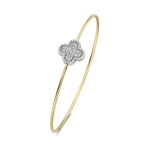 14k Two-Tone Yellow and White Gold Diamond Clover Style Bangle