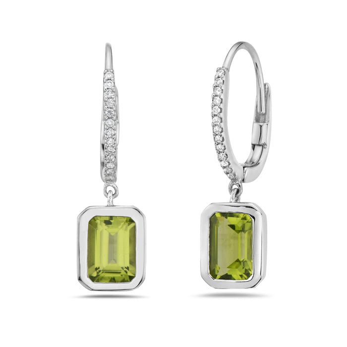 Ladies 14k White Gold Peridot and Diamond Earrings