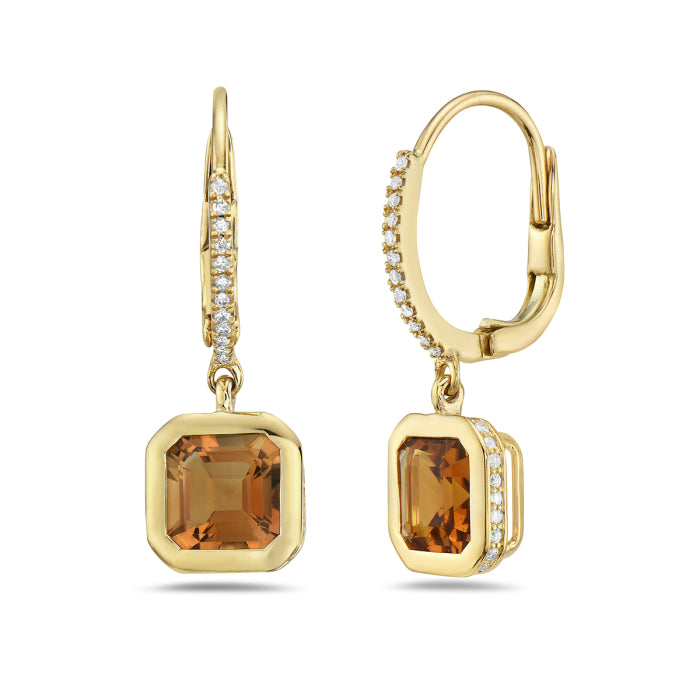 14k Yellow Gold Citrine and Diamond Earrings