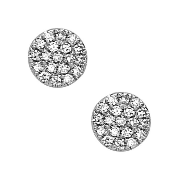 Pair of Ladies 14k White Gold Diamond Flat Circle Stud Earrings