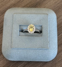 Load image into Gallery viewer, 14k White Gold Yellow Tourmaline Diamond Halo Ring
