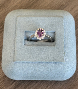 14k White Gold Oval Amethyst and Diamond Ring
