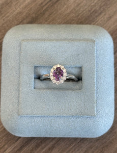 14k White Gold Oval Amethyst and Diamond Ring