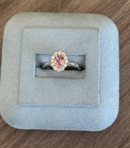 14k White Gold Oval Pink Tourmaline and Diamond Ring