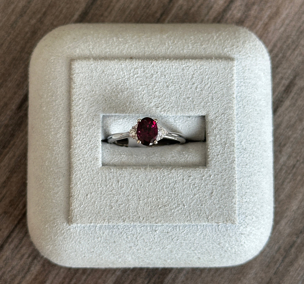 14k White Gold Rhodalite Garnet and Diamond Ring